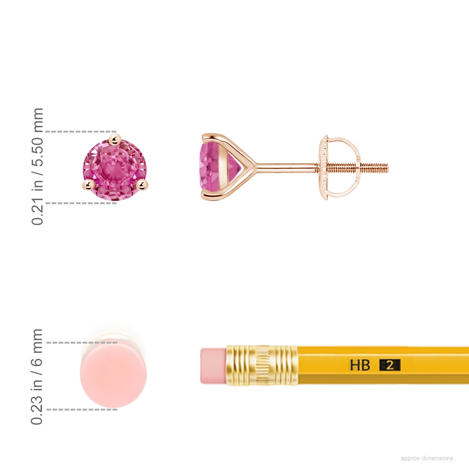 5mm AAA Martini-Set Round Pink Sapphire Stud Earrings in Rose Gold ruler