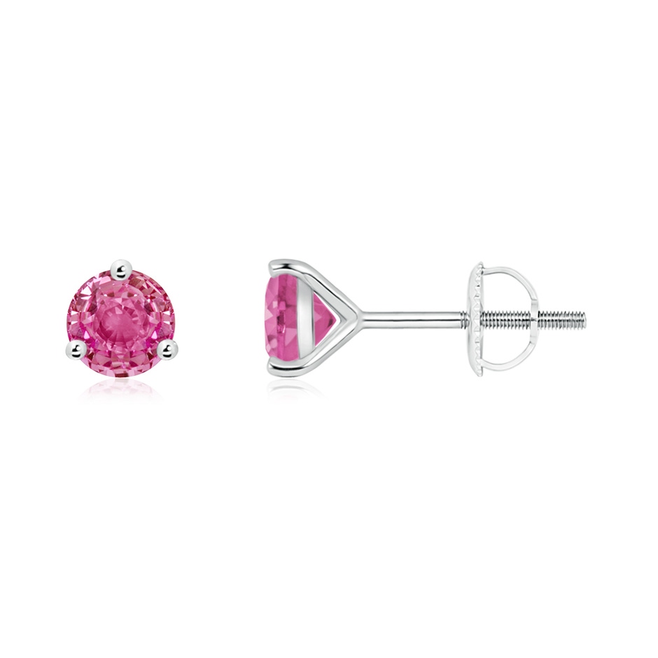 5mm AAA Martini-Set Round Pink Sapphire Stud Earrings in White Gold 