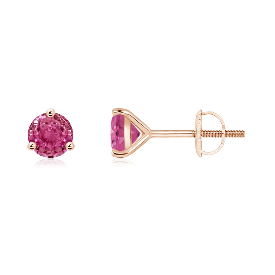 5mm AAAA Martini-Set Round Pink Sapphire Stud Earrings in Rose Gold 