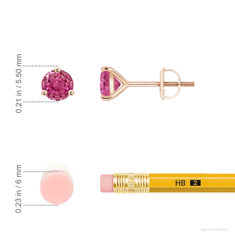 5mm AAAA Martini-Set Round Pink Sapphire Stud Earrings in Rose Gold ruler