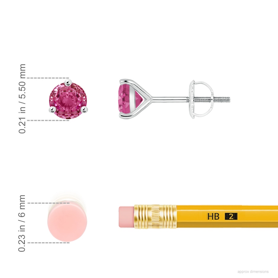 5mm AAAA Martini-Set Round Pink Sapphire Stud Earrings in White Gold ruler