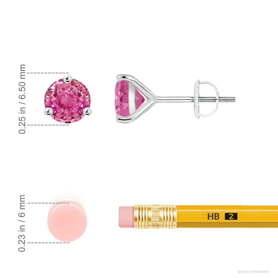 6mm AAA Martini-Set Round Pink Sapphire Stud Earrings in White Gold ruler