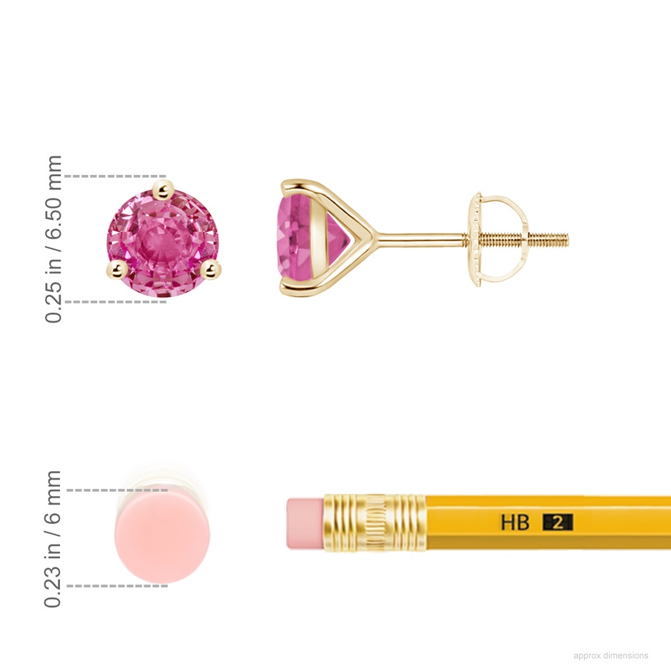 6mm AAA Martini-Set Round Pink Sapphire Stud Earrings in Yellow Gold ruler