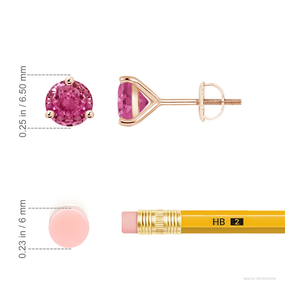 6mm AAAA Martini-Set Round Pink Sapphire Stud Earrings in 18K Rose Gold ruler