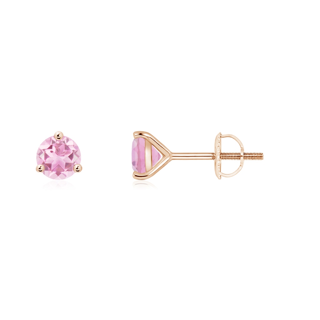 4mm A Martini-Set Round Pink Tourmaline Stud Earrings in 9K Rose Gold