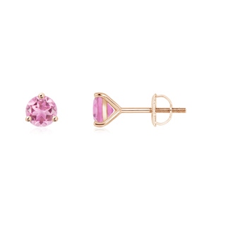 4mm AA Martini-Set Round Pink Tourmaline Stud Earrings in Rose Gold