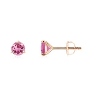 4mm AAA Martini-Set Round Pink Tourmaline Stud Earrings in Rose Gold