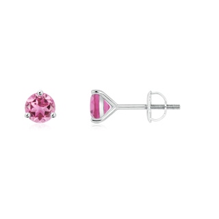 4mm AAA Martini-Set Round Pink Tourmaline Stud Earrings in White Gold