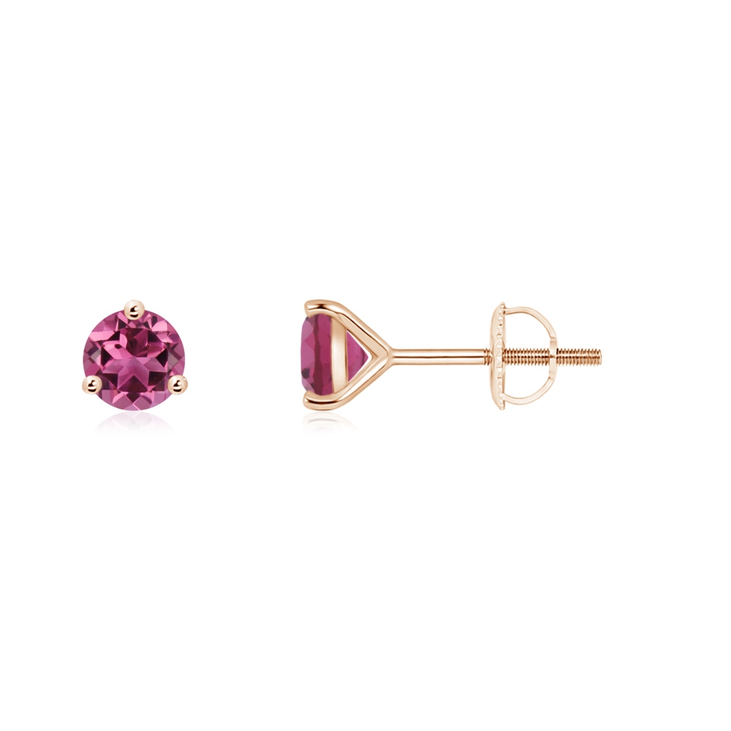 4mm AAAA Martini-Set Round Pink Tourmaline Stud Earrings in Rose Gold