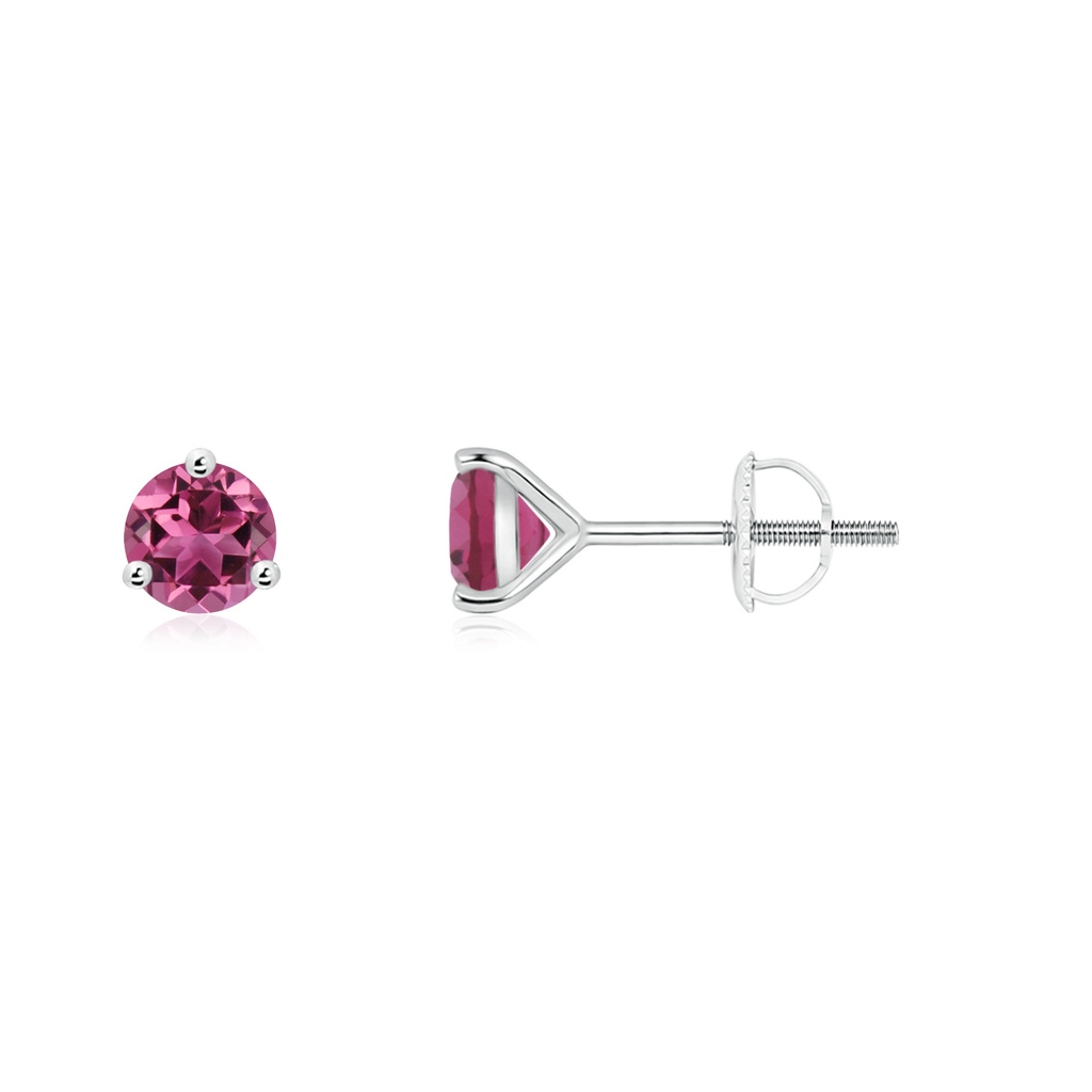 4mm AAAA Martini-Set Round Pink Tourmaline Stud Earrings in White Gold