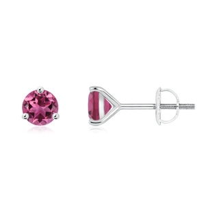 5mm AAAA Martini-Set Round Pink Tourmaline Stud Earrings in White Gold
