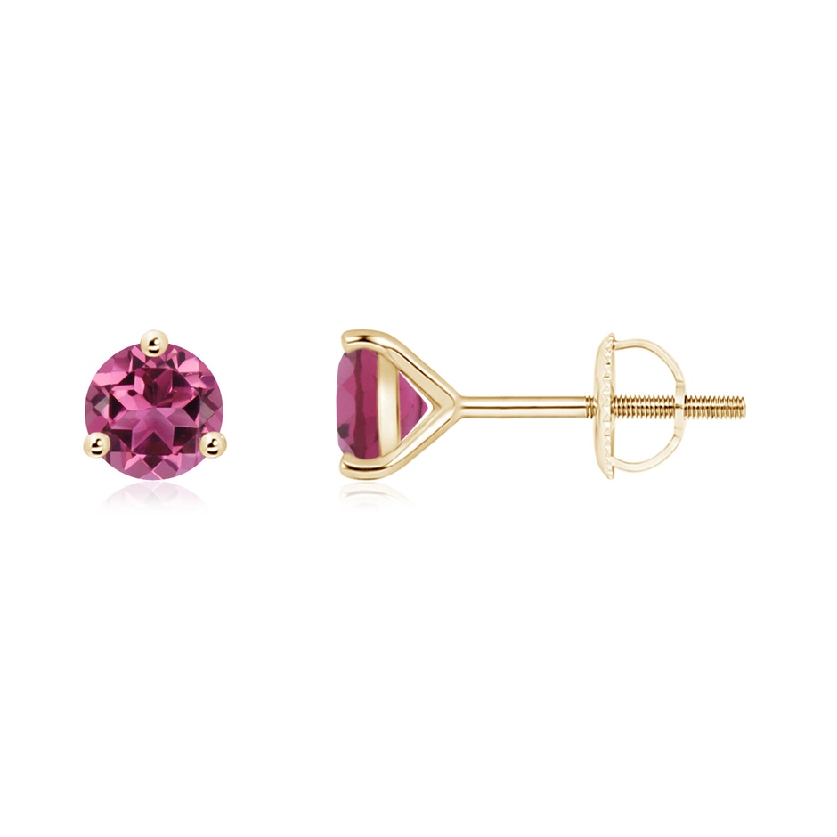 5mm AAAA Martini-Set Round Pink Tourmaline Stud Earrings in Yellow Gold 