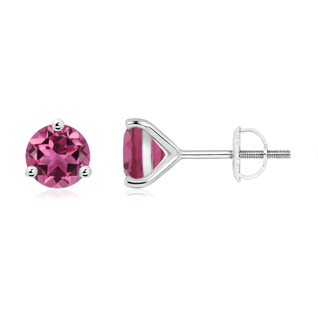 6mm AAAA Martini-Set Round Pink Tourmaline Stud Earrings in White Gold