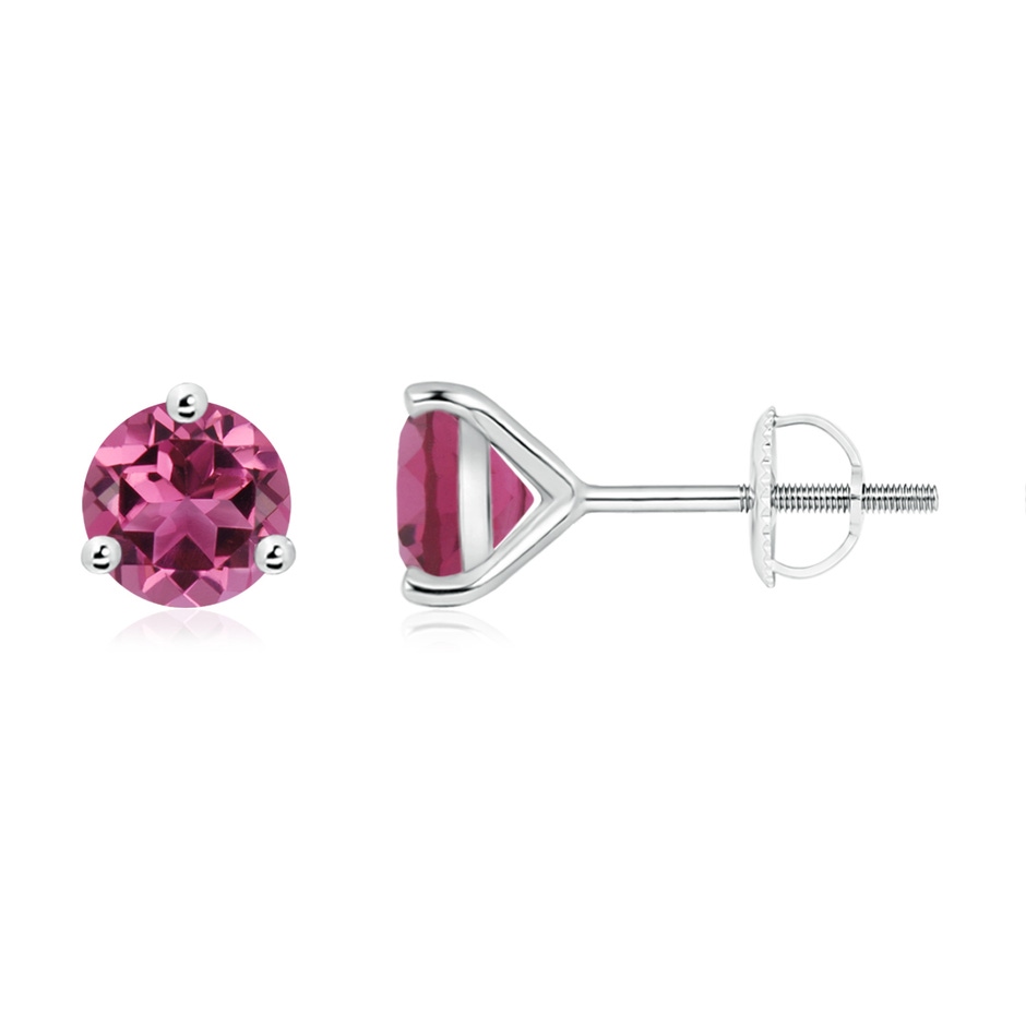 6mm AAAA Martini-Set Round Pink Tourmaline Stud Earrings in White Gold 