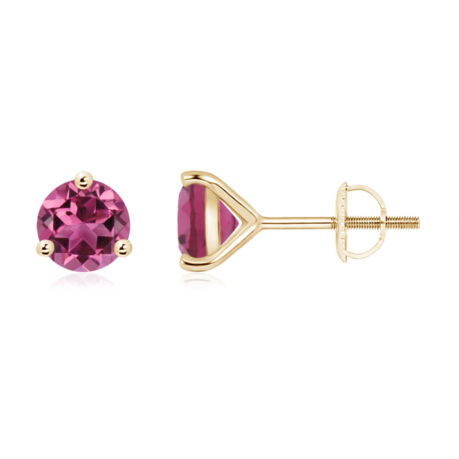 6mm AAAA Martini-Set Round Pink Tourmaline Stud Earrings in Yellow Gold