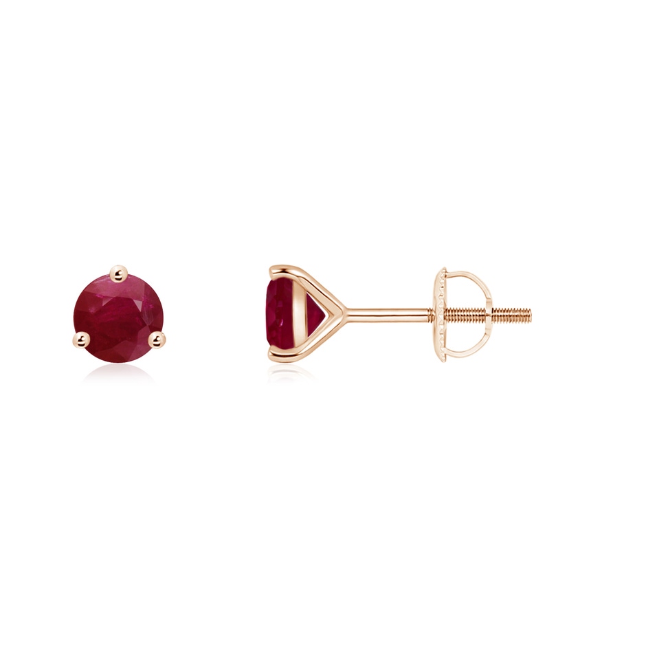 4mm A Martini-Set Round Ruby Stud Earrings in Rose Gold 