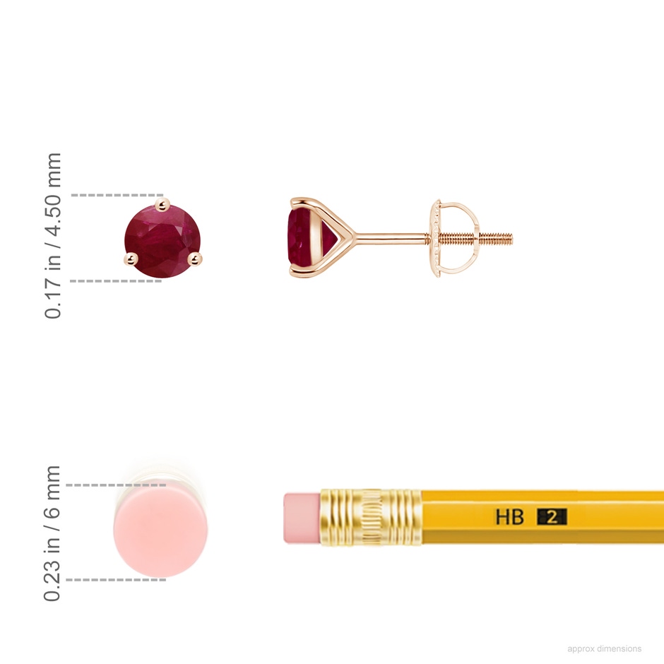4mm A Martini-Set Round Ruby Stud Earrings in Rose Gold ruler