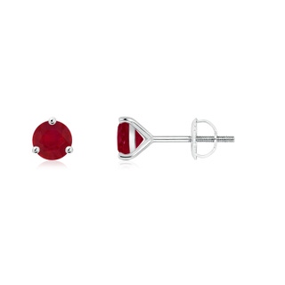 4mm AA Martini-Set Round Ruby Stud Earrings in P950 Platinum