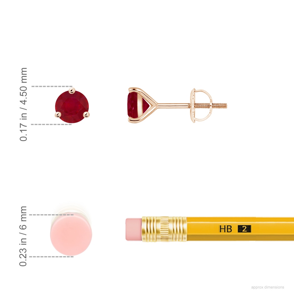4mm AA Martini-Set Round Ruby Stud Earrings in Rose Gold ruler