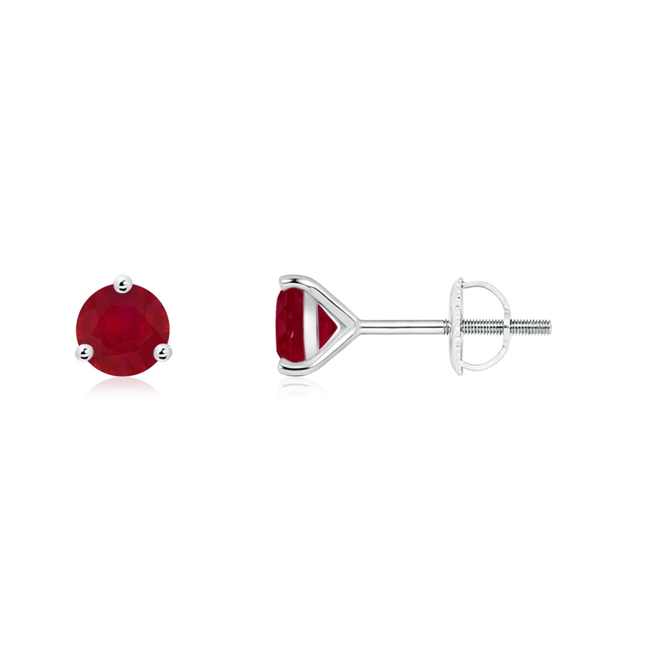 4mm AA Martini-Set Round Ruby Stud Earrings in White Gold 