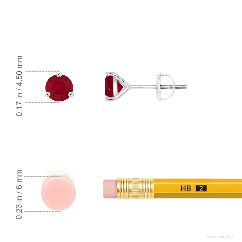 4mm AA Martini-Set Round Ruby Stud Earrings in White Gold ruler