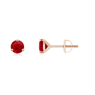 4mm AAA Martini-Set Round Ruby Stud Earrings in 9K Rose Gold