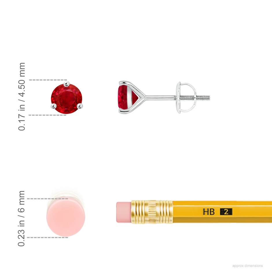 4mm AAA Martini-Set Round Ruby Stud Earrings in P950 Platinum ruler