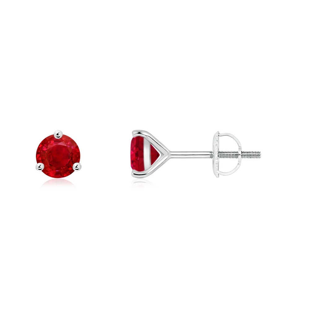 4mm AAA Martini-Set Round Ruby Stud Earrings in White Gold 