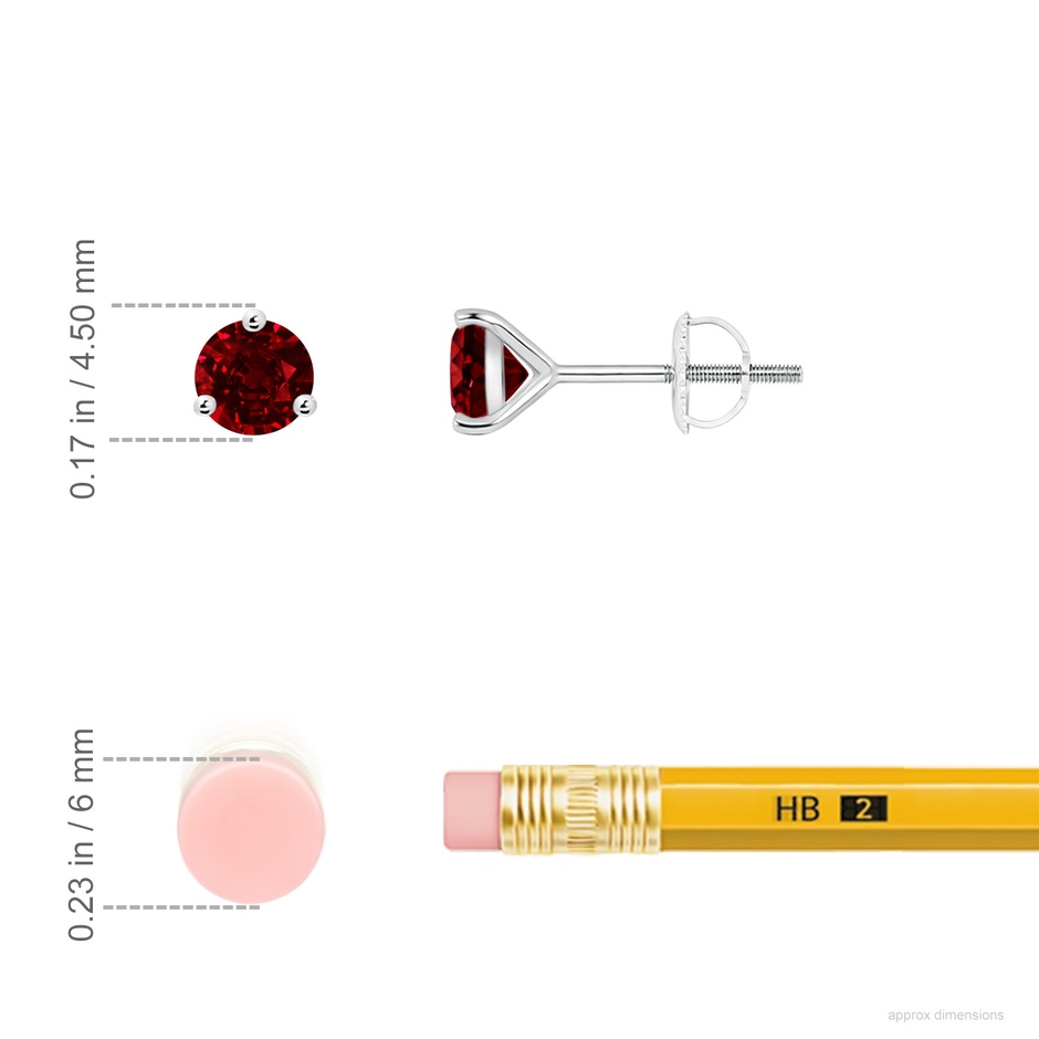4mm AAAA Martini-Set Round Ruby Stud Earrings in 18K White Gold ruler