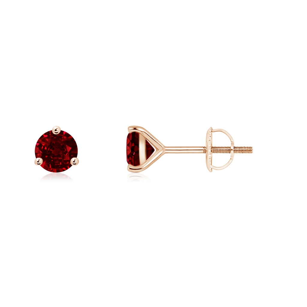 4mm AAAA Martini-Set Round Ruby Stud Earrings in Rose Gold