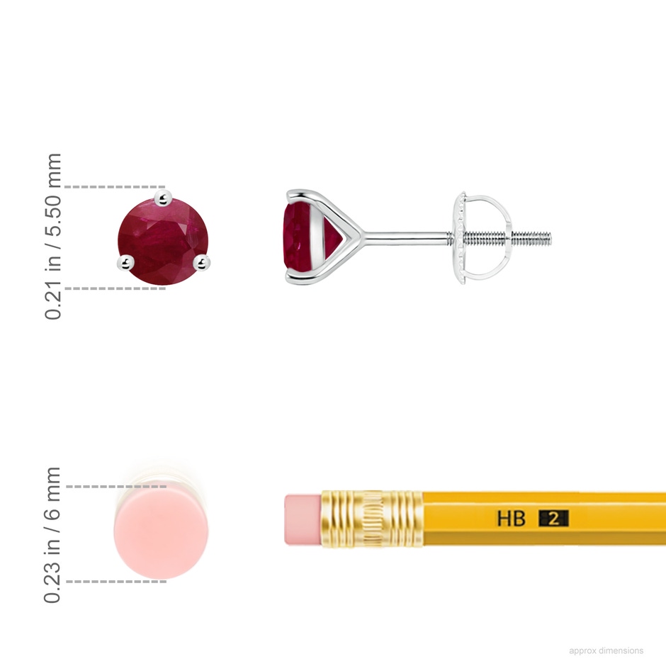 5mm A Martini-Set Round Ruby Stud Earrings in P950 Platinum ruler
