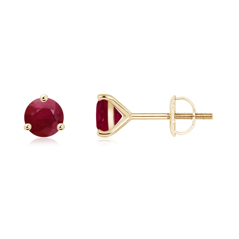 5mm A Martini-Set Round Ruby Stud Earrings in Yellow Gold 
