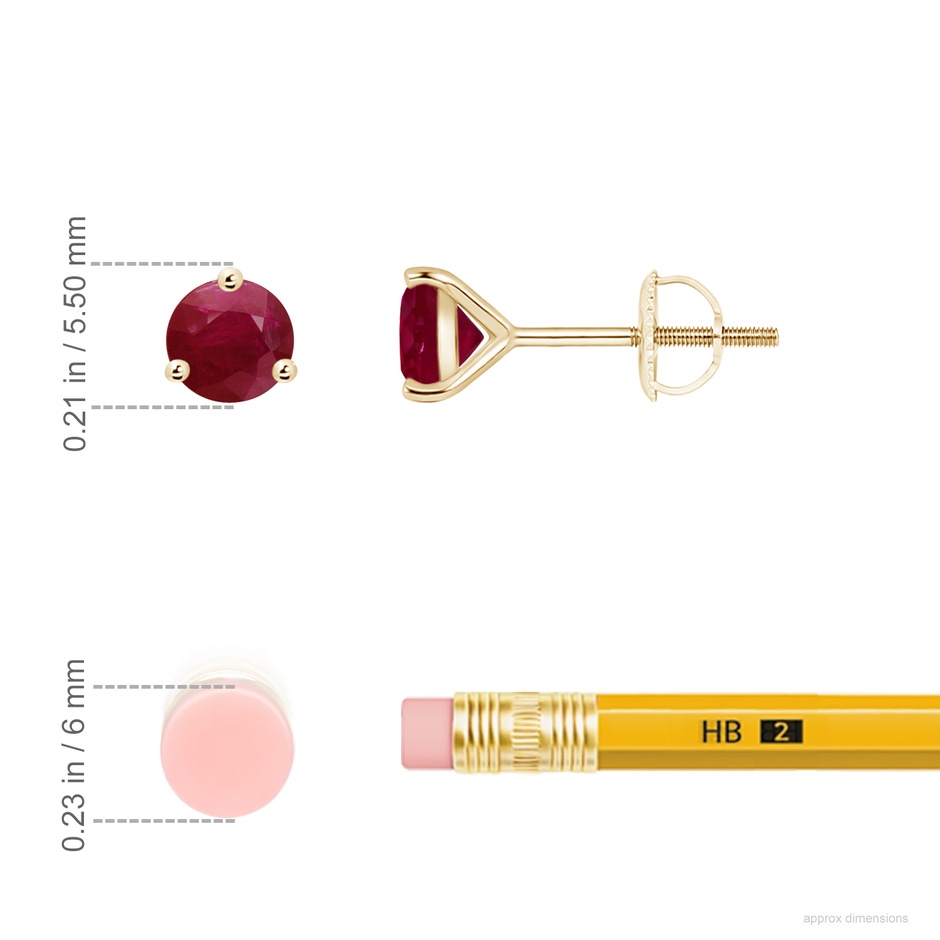 5mm A Martini-Set Round Ruby Stud Earrings in Yellow Gold ruler