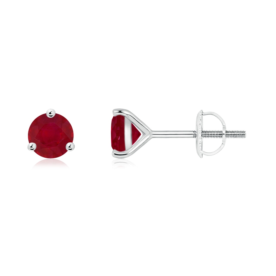 5mm AA Martini-Set Round Ruby Stud Earrings in P950 Platinum 