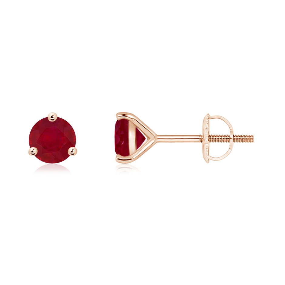 5mm AA Martini-Set Round Ruby Stud Earrings in Rose Gold 
