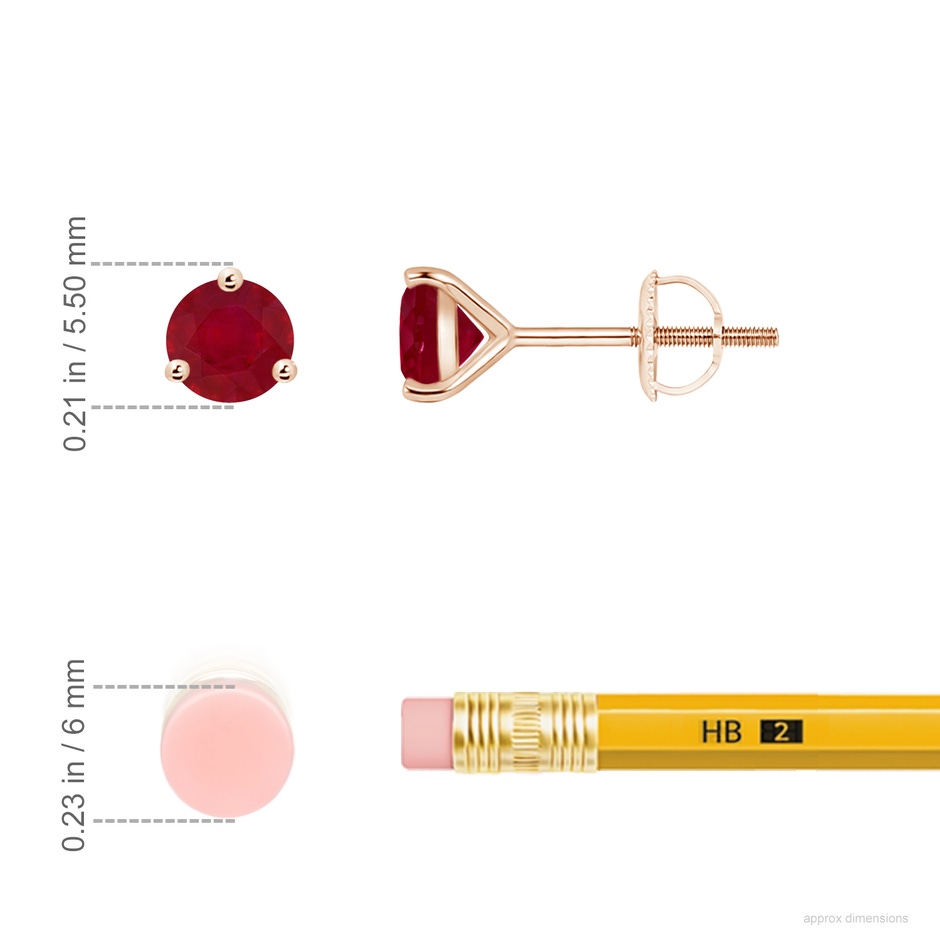 5mm AA Martini-Set Round Ruby Stud Earrings in Rose Gold ruler