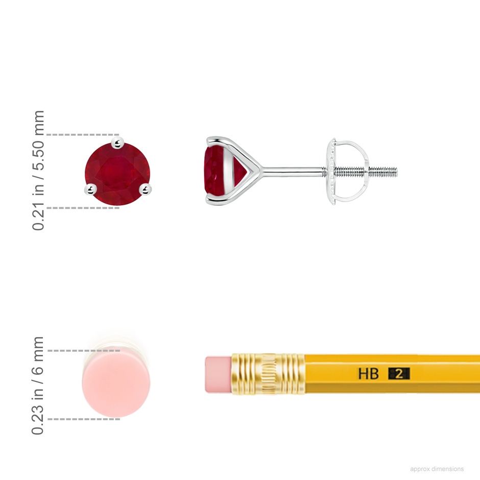 5mm AA Martini-Set Round Ruby Stud Earrings in White Gold ruler
