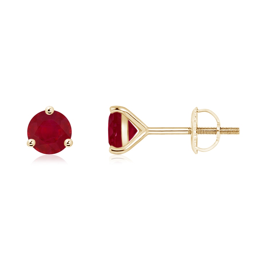 5mm AA Martini-Set Round Ruby Stud Earrings in Yellow Gold 