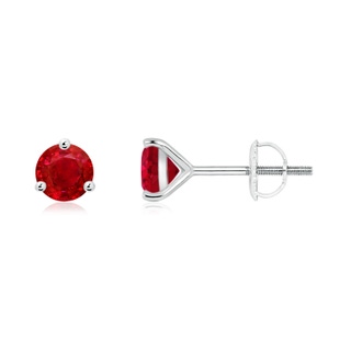 5mm AAA Martini-Set Round Ruby Stud Earrings in P950 Platinum