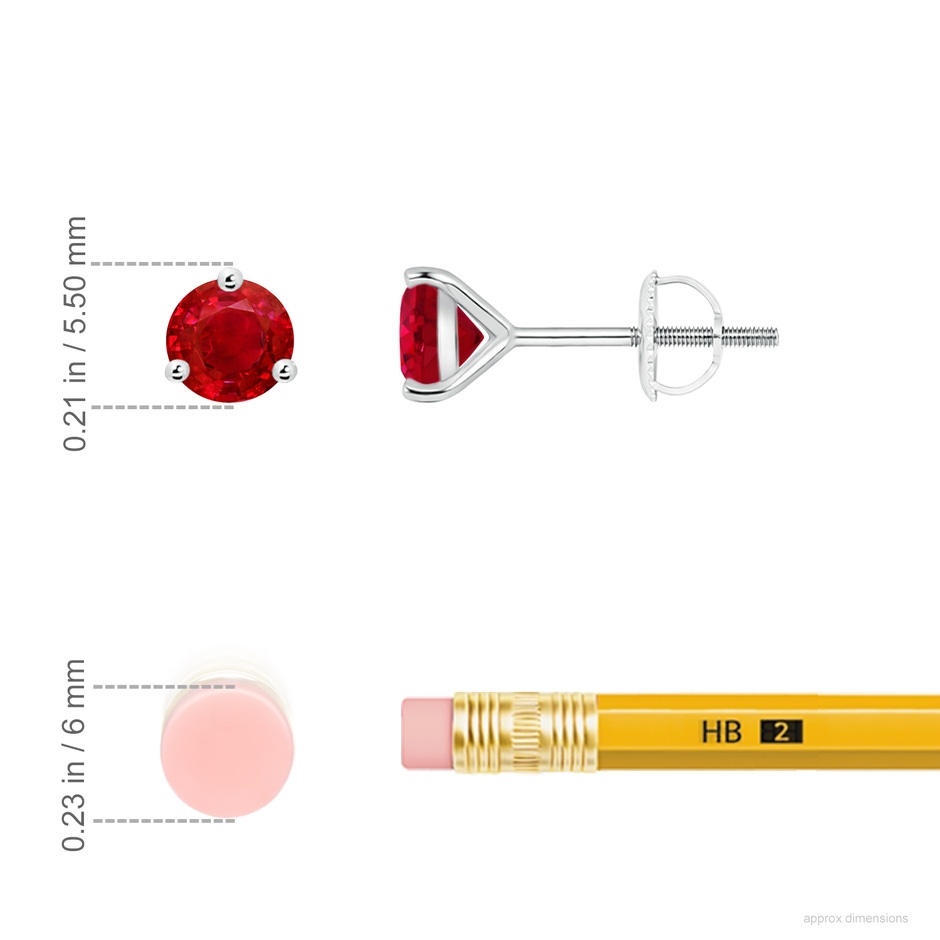 5mm AAA Martini-Set Round Ruby Stud Earrings in P950 Platinum ruler