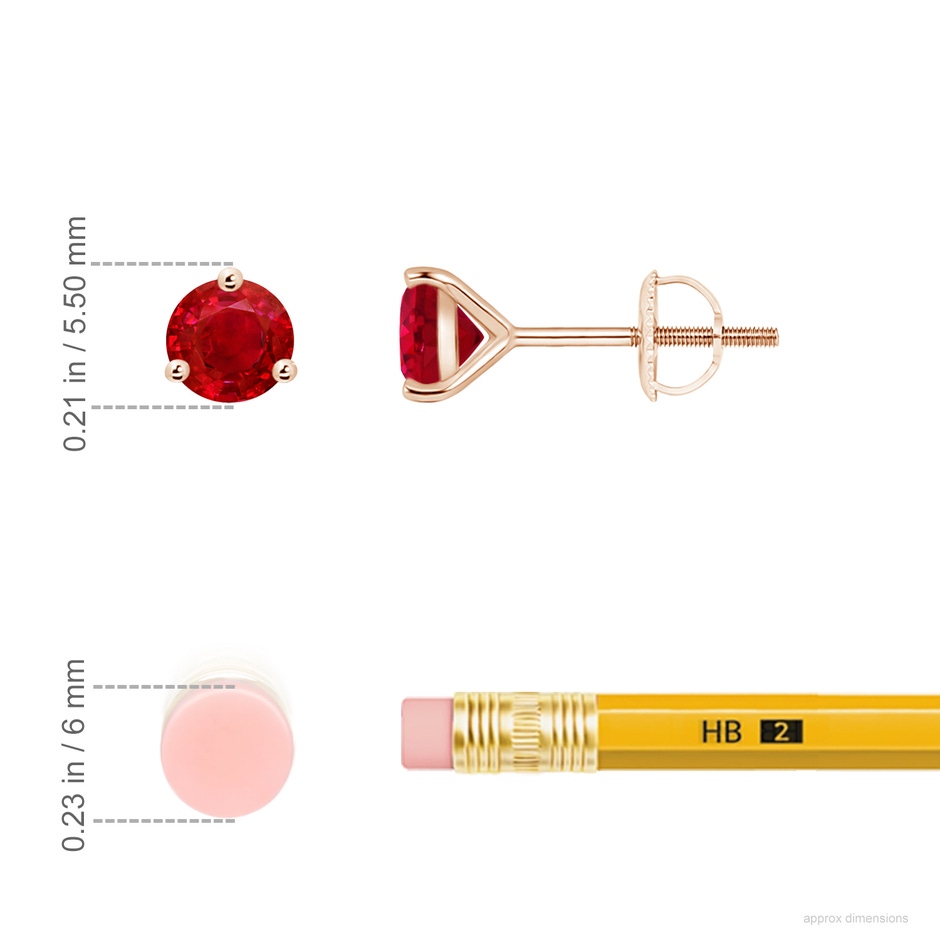 5mm AAA Martini-Set Round Ruby Stud Earrings in Rose Gold ruler
