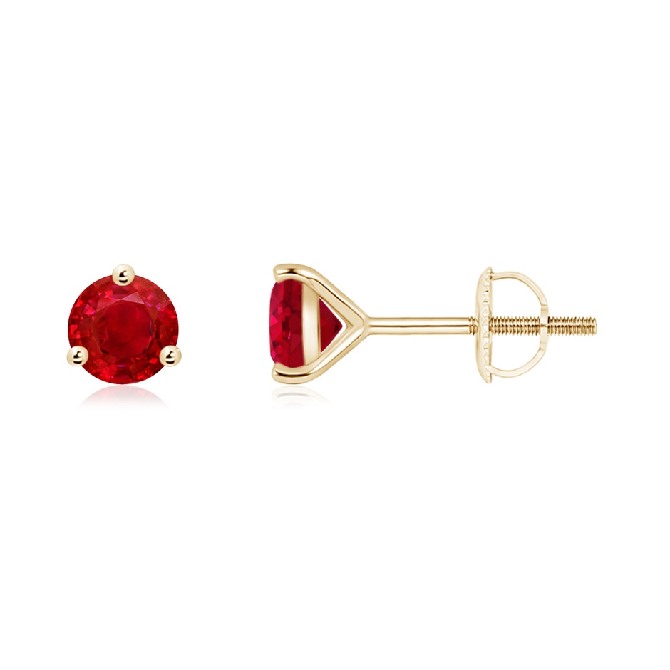 5mm AAA Martini-Set Round Ruby Stud Earrings in Yellow Gold 