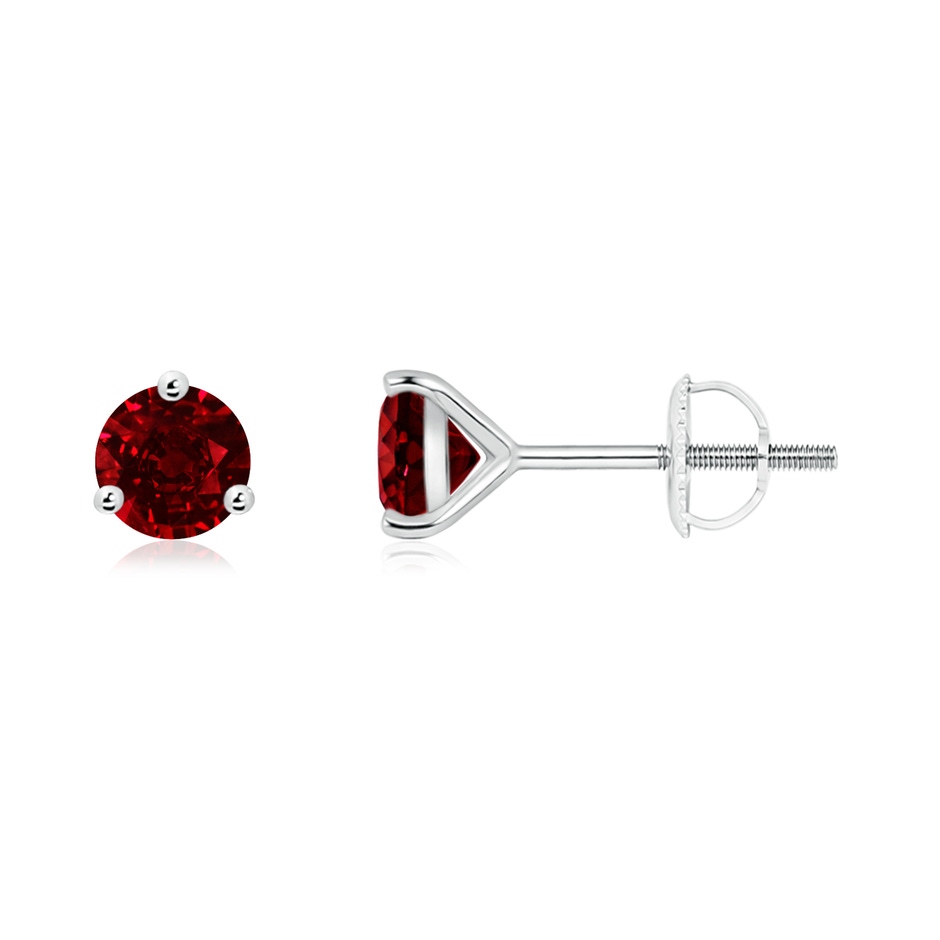 5mm AAAA Martini-Set Round Ruby Stud Earrings in White Gold 