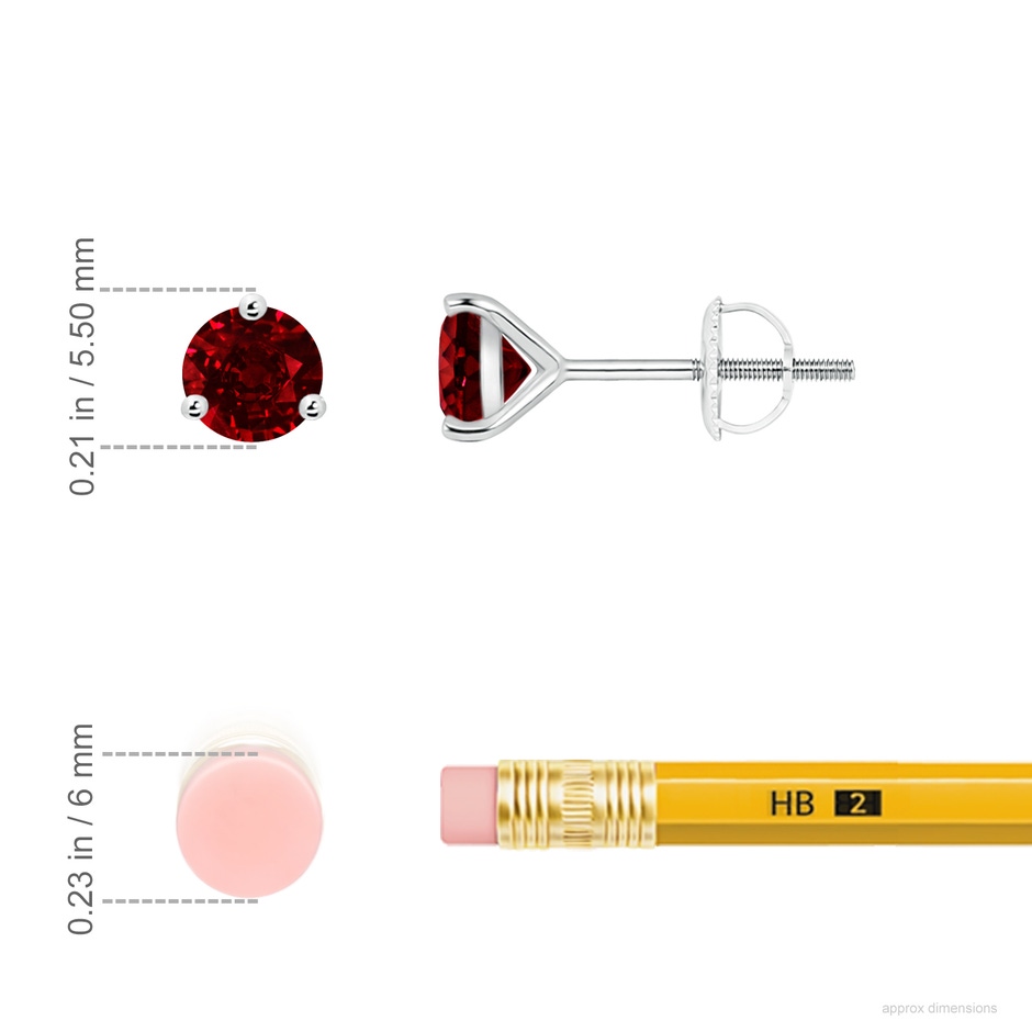 5mm AAAA Martini-Set Round Ruby Stud Earrings in White Gold ruler