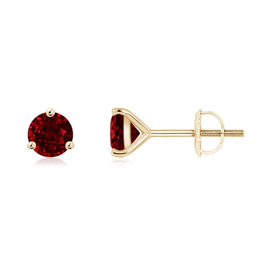 5mm AAAA Martini-Set Round Ruby Stud Earrings in Yellow Gold 