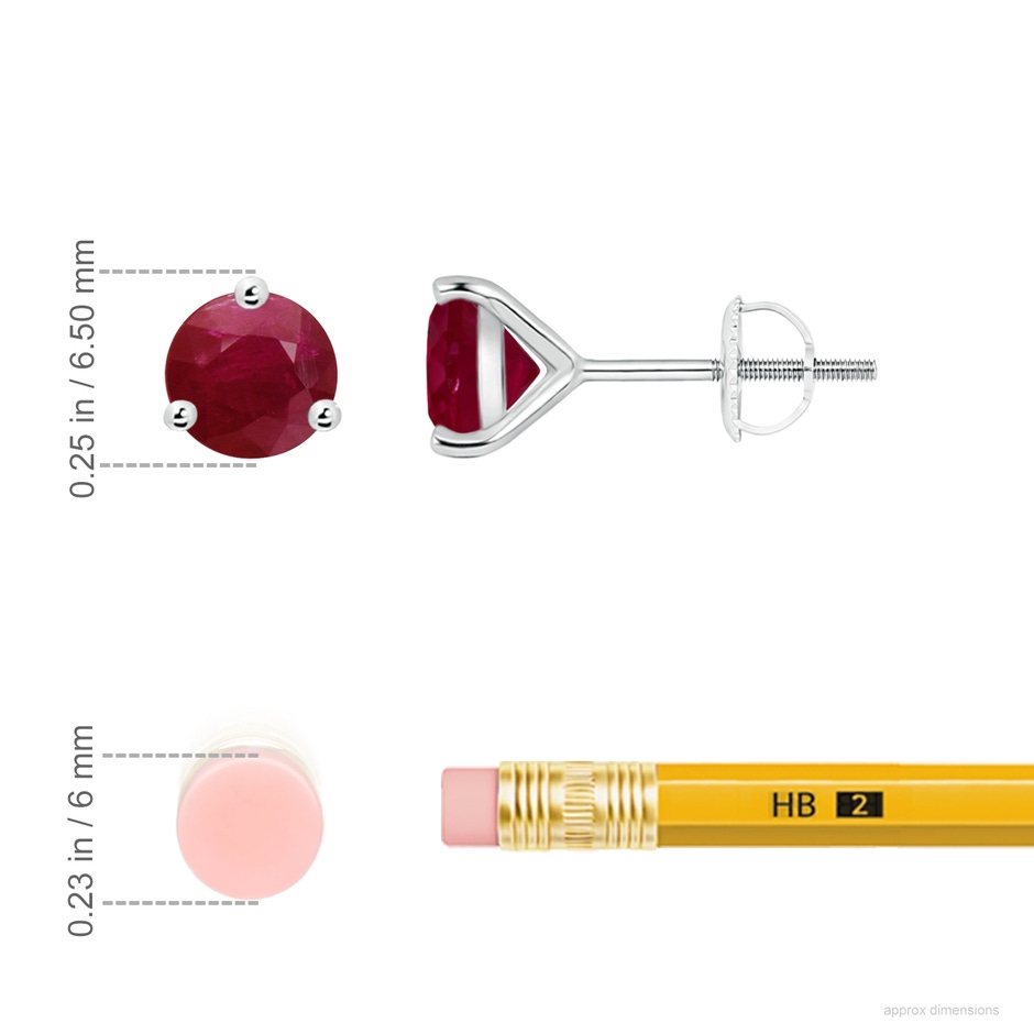 6mm A Martini-Set Round Ruby Stud Earrings in P950 Platinum ruler