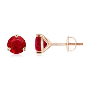 6mm AAA Martini-Set Round Ruby Stud Earrings in 9K Rose Gold