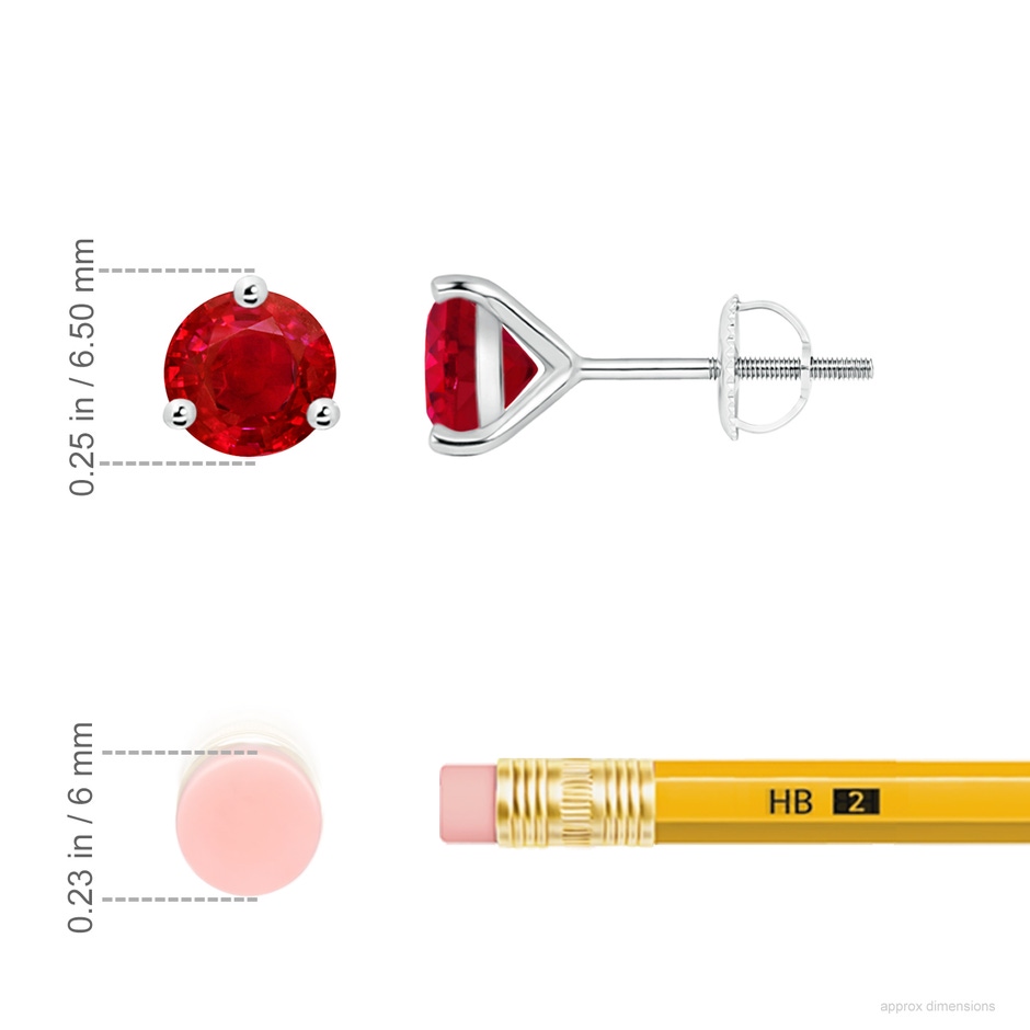 6mm AAA Martini-Set Round Ruby Stud Earrings in P950 Platinum ruler