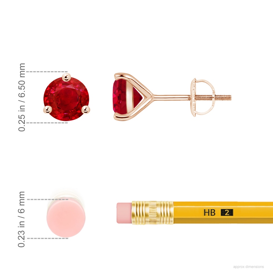 6mm AAA Martini-Set Round Ruby Stud Earrings in Rose Gold ruler