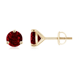 6mm AAAA Martini-Set Round Ruby Stud Earrings in 9K Yellow Gold